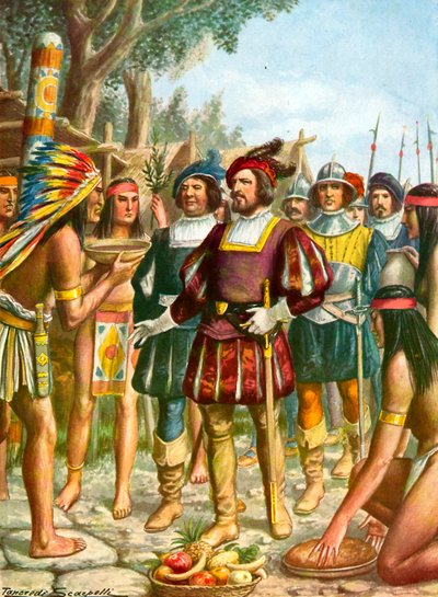 Spaniards Being Welcomed by an Indian Chief Who Offers Them Cakes, Fruit and Wine by Tancredi Scarpelli